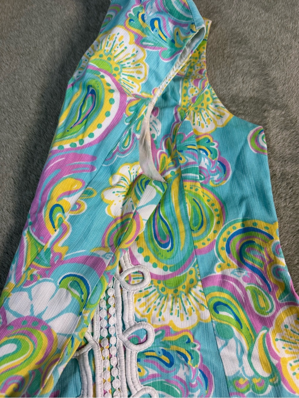 Lilly Pulitzer Aqua Paisley-Print Mini Dress with White Trim - Picture 4 of 5